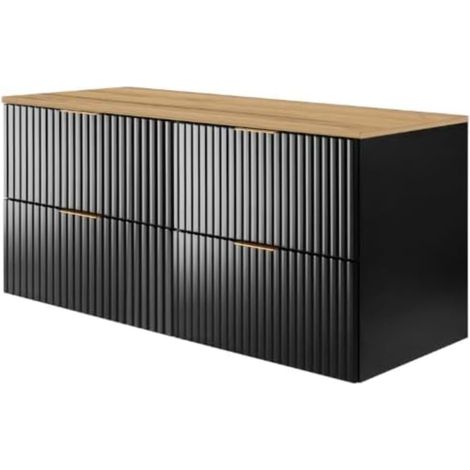 Mobile lavabo, Nero / Rovere Craft + maniglia dorata, 120 (2 x 60 cm) x 57 x 46 cm + Piano (1/5)