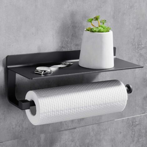 Porte-Rouleau de Cuisine sans Perçage Porte Essuie Tout Mural Porte-Rouleau de Papier Supports pour Papier Essuie-Tout avec Distributeur de Papier Spacieux Rouleaux pour Cuisine Noir (1/5)