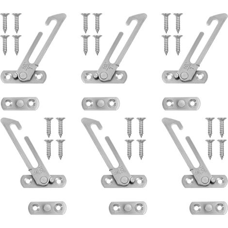 6 Pièces Limiteurs de Fenêtre en Acier Inoxydable Argenté pour Fenêtres à Battant, Dispositif de Sécurité Réduisant Le Bruit et Limitant l'angle, pour Maison et Bureau