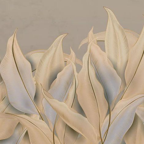 papier peint panoramique feuilles de palmier beige, marron et violet  - Sanders & Sanders (1/5)