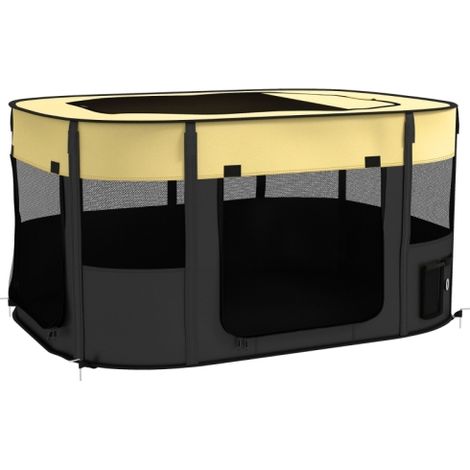 Portable Foldable Dog Playpen with Storage Bag and Ground Stakes for Indoor and Outdoor Use - Yellow Pet Enclosure (1/5)