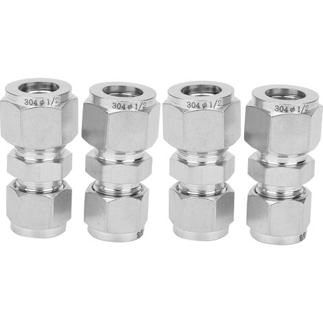 raccords à compression en acier inoxydable, adaptateurs de tube à double virole droite pour tuyau (Ф3/8-Ф1/2) (1/5)