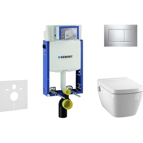 Geberit Kombifix - Installationselement für Wand-WC  mit Betätigungsplatte Sigma20, Chrom glänzend/Chrom matt + Tece One  - Dusch WC und WC Sitz, randlos, SoftClose 110.302.00.5 NT6