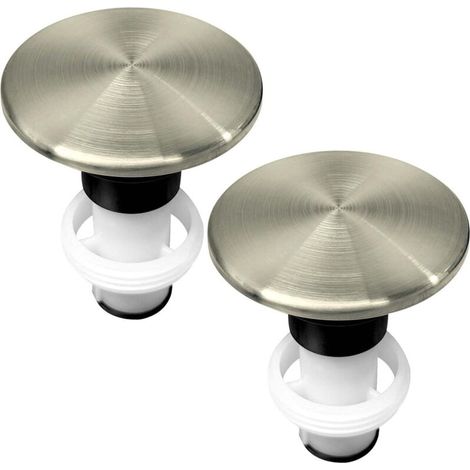 Ensemble de 2 bouchons de vidange escamotables pour lavabo de salle de bain en nickel brossé (1/5)