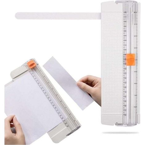 Coupe-papier A4, coupe-papier portable avec dispositif de sécurité automatique et règle latérale, convient pour le papier, les étiquettes, les cartes, le papier kraft et les photos. (1/4)