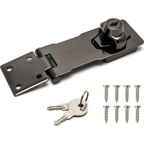 Keyed Hasp Lock, 10cm Rotary Knob, Keyed Security Lock with Mounting Screws for Cabinets, Drawers, Toolboxes, Mailboxes, Black (1/5)