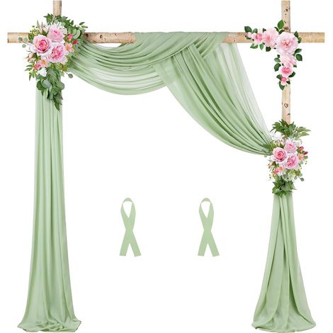 600 x 75 cm Rideau Décoratif d'Arche Mariage, Rideau en Tulle Gris Vert, Rideau d'arc de Mariage pour Décoration de Mariage, Cérémonie, Fête, Toile de Fond et Maison (Gris Vert) (1/5)
