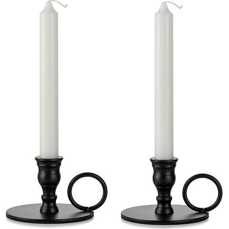 Bougeoir Chandelier Noir Métal - Lot de 2 bougeoirs Décoratifs pour Bougie Coniques pour Cheminée, Centre de Table Noel L’Avent Halloween Maison Décorationc (1/4)