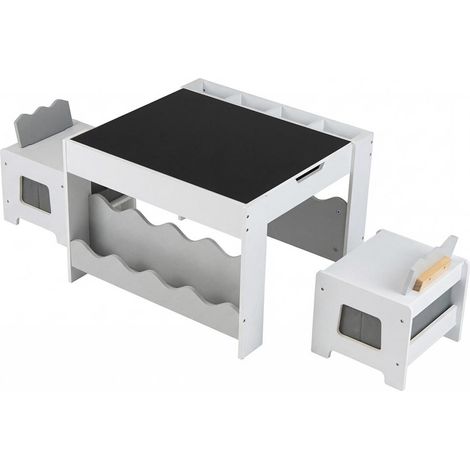 Plateau double face pour dessiner et jouer, ensemble table enfant avec 2 chaises pour chambre ou garderie (1/2)