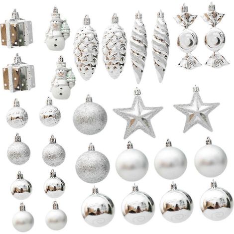 Boules de Noël à suspendre, couleur argentée, incassables, pour fenêtre ou mur, style A (1/5)