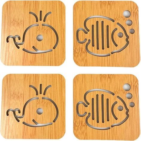 Set of 4 Coasters, Cute Wooden Coasters, Washable Insulated Coasters, for Home, Cafe, Coffee Table