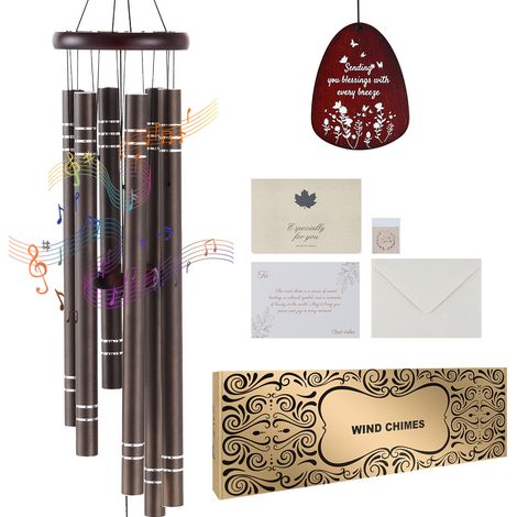 Mophorn 1067 mm Windspiel mit tiefem Ton und 6 Röhren, großes Gedenk-Windspiel für Jahrestage, Außendekoration, Dunkelbraun