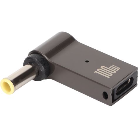 Adaptateur PD coudé 90° USB-C femelle vers DC 5.0x1.0mm avec puce intelligente et boîtier en alliage d'aluminium pour ordinateur portable (1/5)