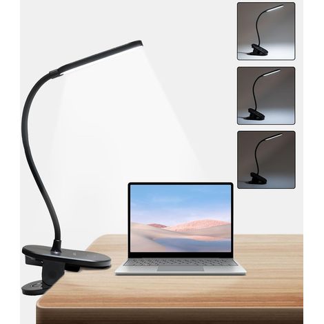 Lampes Lecture À Pince LED AlimentÉE Par Batterie, Protection Des Yeux, 3 Niveaux De LuminositÉ Et Flexible À 360° Lampe Bureau Clipsable Pour TÊTe Lit Bbureau (Noir) (1/5)