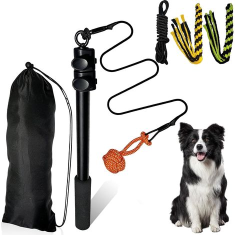 Flirt Pole pour Chien: 150cm Canne à Pêche pour Chien, Baguette Teaser Extensible avec 3 Rechange Jouets, Canne à Stimulation pour Chiens pour Petits, Moyens Et Grands