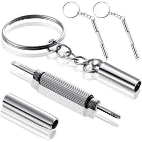 2 Pièces Tournevis de Lunettes Porte-Clés Clé de Tournevis Portable Tournevis à Lunettes 3 en 1 Kit de Réparation de Lunettes Petites en Acier Inoxydable Mini Outils à Main de Porte-Clés (1/5)