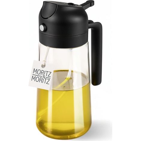 Pulvérisateur d'huile en verre 470 ml noir - Spray d'huile pour Airfryer, poêle et barbecue - Pulvérisateur et bec verseur 2 en 1 - Vaporisateur d'huile rechargeable pour huile et (1/5)