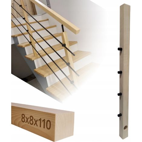 Poteau en bois - 8 x 8 x 110 cm - Frêne - Installation facile - Stable et durable