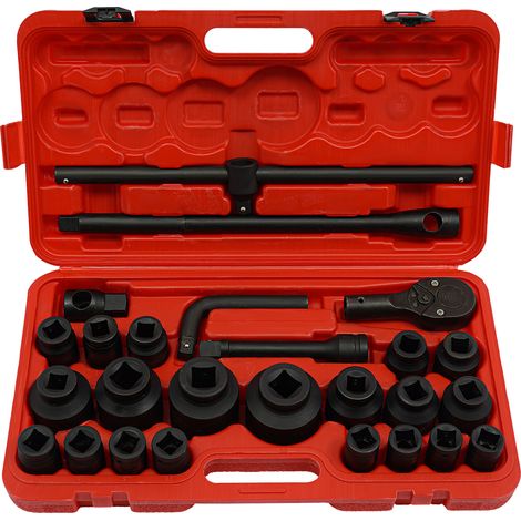 Jeu de douilles 3/4" et 1", Coffret Douilles À Choc Pouce 26 Pièces, Jeu Profondes 6 Pans 21-65Mm, Coffret à douilles pour voiture, Acier Carbone 45 Trempé, Mécanique Auto Camion Poids Lourd (1/5)