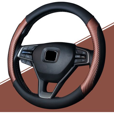 Housse de volant auto universelle en simili cuir accessoire intérieur véhicule conducteur F805 - Noir Café (1/4)