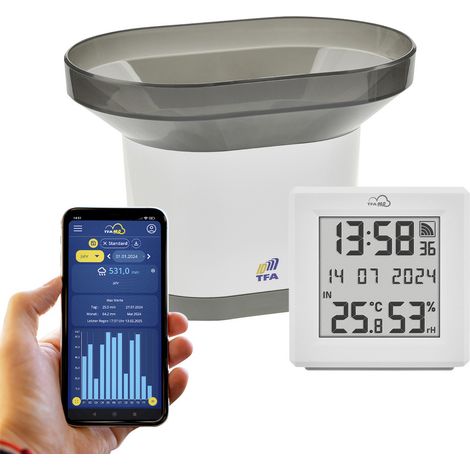 TFA Dostmann TFA.me Starter Set mit WLAN Gateway und Regensender Regenmesser Weiß 35.8111.02