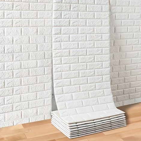 Carrelage mural 3D en mousse, panneaux muraux autocollants imitation brique, stickers muraux blancs pour la décoration intérieure (1/5)