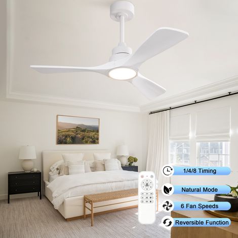 Ventilateur de plafond 42 pouces 105 cm en métal et bois blanc, réversible, pour salon FloraGrace (1/5)