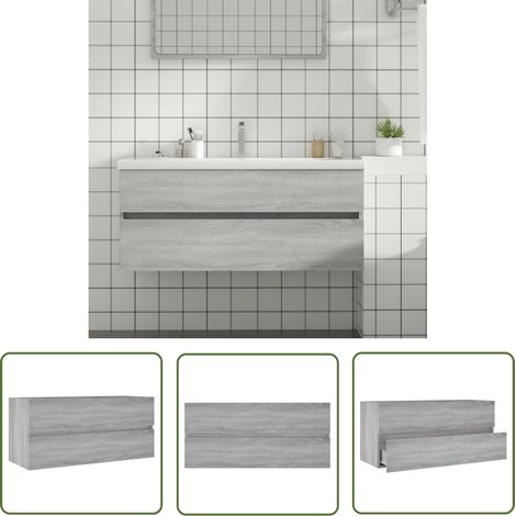 The Living Store Armoire d'évier Sonoma gris 100x38,5x45 cm Bois d'ingénierie - Meuble De Salle De Bain - Armoire De Lavabo - Rangement Salle De Bain - Meuble Vasque - Meubles Design (1/5)