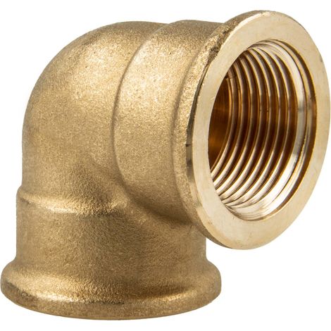 tecuro Winkel 90° beidseitig Innengewinde Rp 1 Zoll, Messing blank CW617N (1/5)