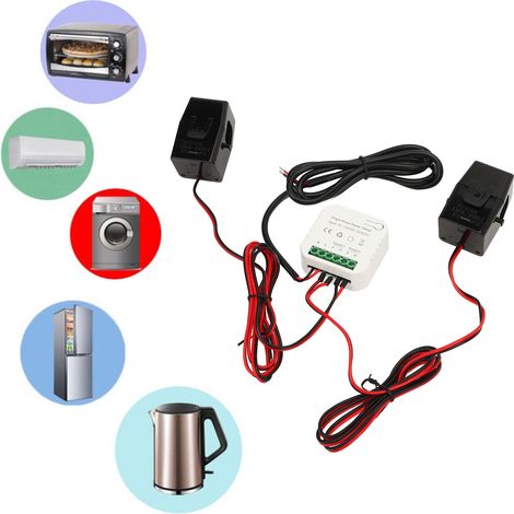Compteur intelligent monophasé WiFi Graffiti 90-250 V CA avec bague de serrage pour deux transformateurs de courant 120 A (puissance kWh) - Moniteur d'énergie pour statistiques de consommation (1/5)