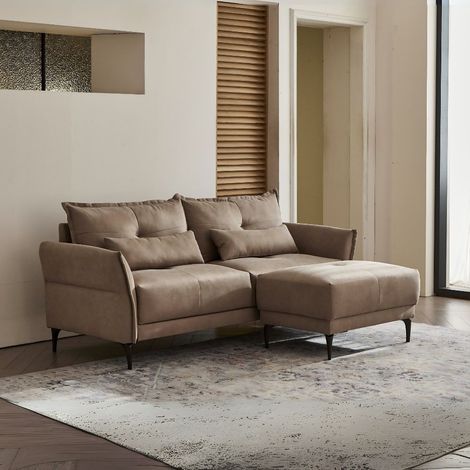 Sofá 3 plazas Nutmeg con pouf en tejido beige