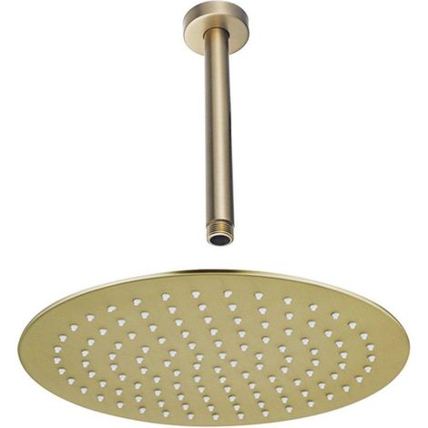 Fortifura Calvi Tête de douche - 30cm - rond - bras plafond 20cm - Laiton brossé PVD