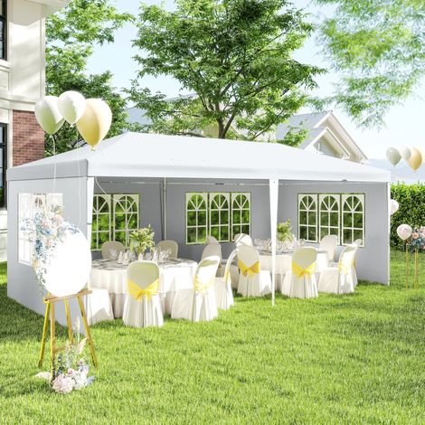 Gazebo de jardin pour événements avec 4 parois amovibles et fenêtres, 5,8 x 2,9 x 2,5 m, blanc (1/5)