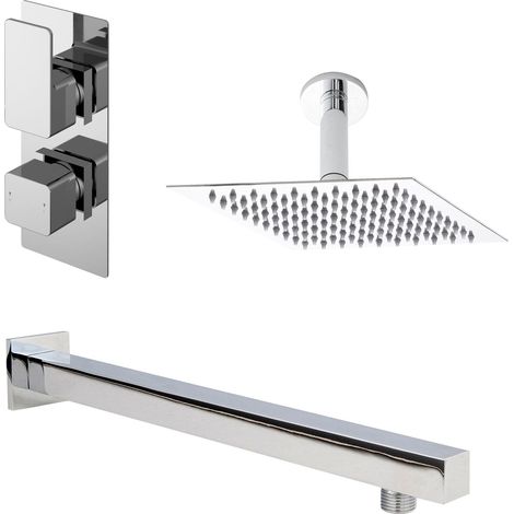 Balterley Empire Modern Square 1 Outlet Shower Valve, Head and Wall Arm Bundle - Chrome
