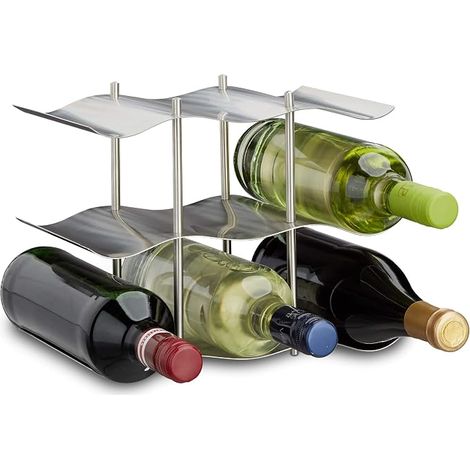 Dreistöckiges Weinregal aus Edelstahl für 9 Flaschen, modernes Design, Flaschenaufbewahrung, H x B x T: 22 x 27 x 16,5 cm, silber (1/5)