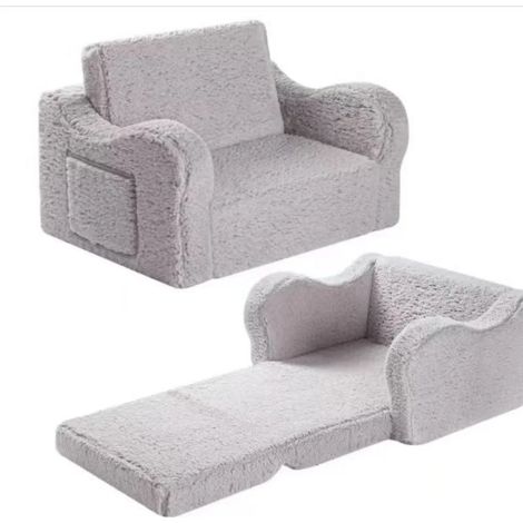 Fauteuil enfant transformable 2‑en‑1 en tissu sherpa ultra‑doux, canapé lit avec poche de rangement pour chambre et salle de jeux (1/5)