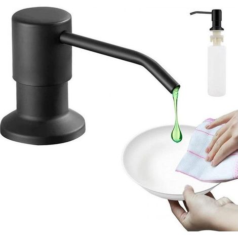 Distributeur de savon encastrable en acier inoxydable - 250 ml, 360° - Compatible avec les trous de 25 à 36 mm sur les plans de travail - Noir (1/5)