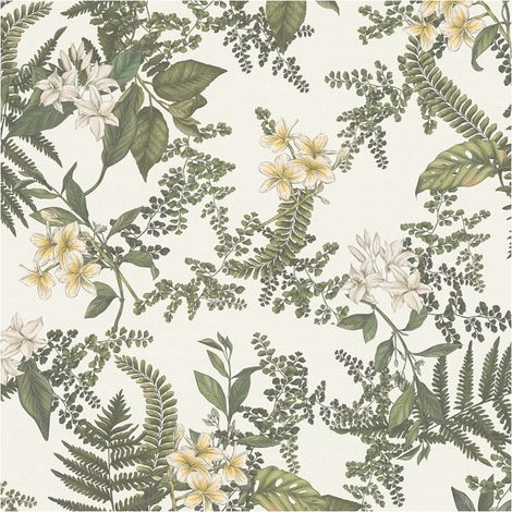 Flowers wallcovering wall Profhome 394243 hot embossed non-woven wallpaper slightly textured with floral ornaments matt white dark green yellow 5.33 m2 (1/2)