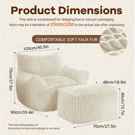 Poltrona lounge con poggiapiedi, supporto ergonomico a 5 zone, 103 x 90 x 70 cm, bianca DESVIAE (1/2)