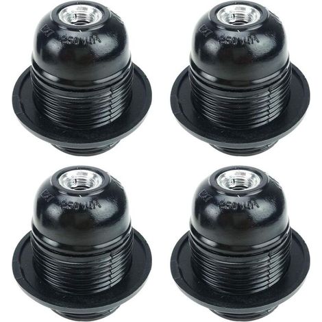 Black E27 Screw, E27 Bulb Holder, 4 Pieces E27 Socket, E27 Socket Light Bulb, Solid Light Bulb Socket, Black Adapter Socket, Lamp Sockets Decoration Cafe Kitchen Cafeteria Industry and DIY