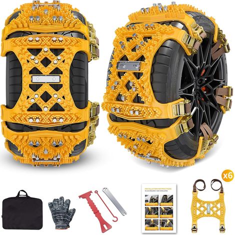 Universal snow chains for cars & SUVs - 6 pieces anti-snow chains for ice, snow & slush (tire width 165-265mm/6.5-10.4'')