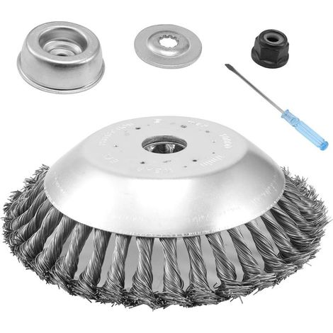Freischneiderkopf – 8-Zoll-Stahlbürste mit gedrehtem Knoten – Für Rasentrimmer ab 25 cm³ Hubraum mit geradem Schaft – 1 Stück (1/5)