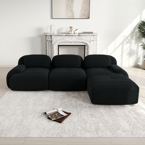 Modulares Ecksofa 298x178x75 cm schwarz aus Cord montagefrei und ergonomisch (1/5)