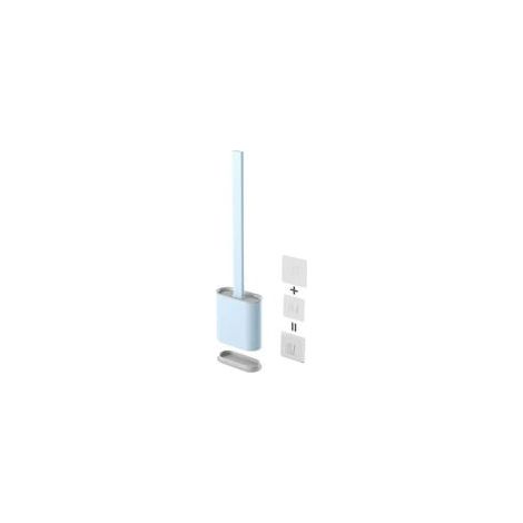 Brosse WC Silicone, Brosse Toilettes WC Suspendu en Silicone, Ensemble de Balayette WC à Séchage Rapide avec Long Manche, Balai WC Montage Mural/au Sol, Bleu clair