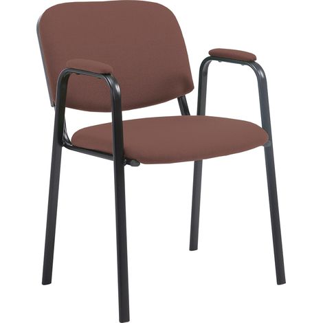 Sedia visitatore con braccioli integrati attesa in tessuto marrone, base a 4 gambe in metallo nero 100003386