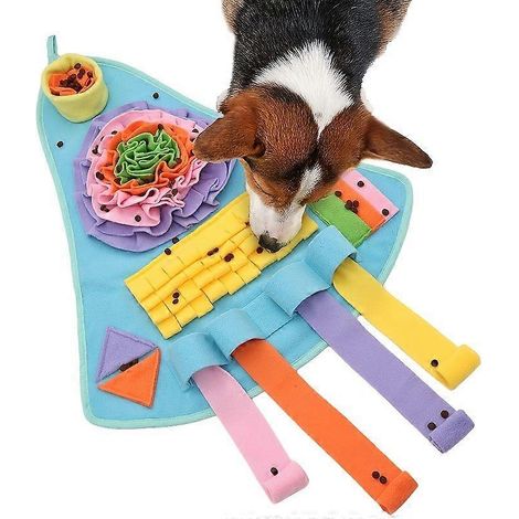 Alfombra olfativa con forma de avión para perros, juguete rompecabezas grande con coloridos diseños y pliegues, tejido duradero para la estimulación mental canina. (1/5)