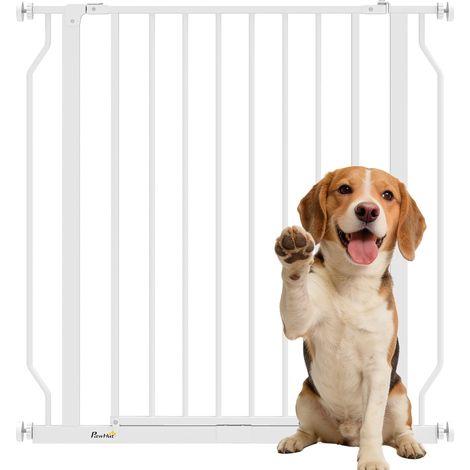 PawHut Dog Gate Wide Stair Gate w/ Door Pressure Fit, 75-85W cm, White