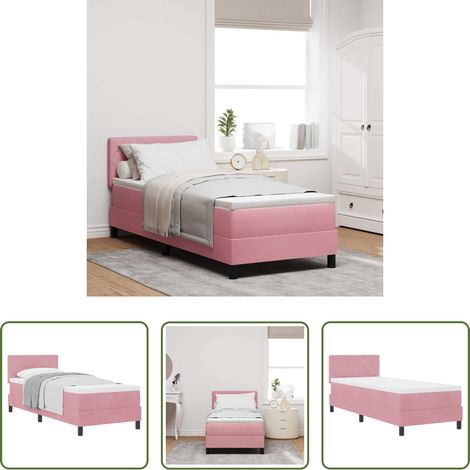 vidaXL Lits contemporains - Lit à ressorts avec matelas Rose 80 x 200 cm Velours (1/5)
