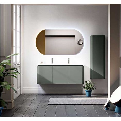 Mobile Bagno Icona140 cm SospesoVerde Opaco Base 3 cassetti - Doppio Lavabo in Resina (1/5)