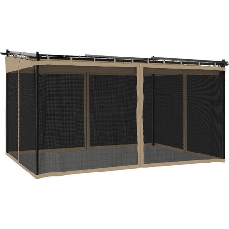 Tonnelle avec parois en filet taupe 4 x 3 m acier - Tonnelle de jardin terrasse ombrage extérieur kiosque réception (1/5)